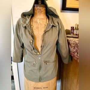 Weekends by Chicos Hoodie Olive Green
